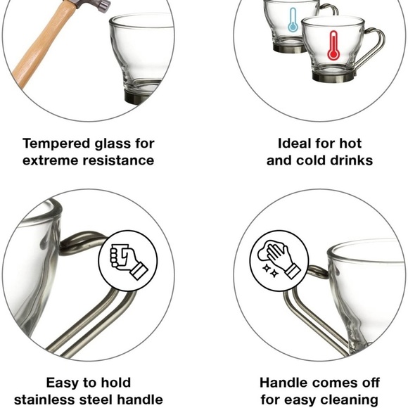 Bormioli Rocco Verdi Espresso Cup W/ Stainless Steel Handle Set of 4 Gift Boxed - Picture 5 of 14